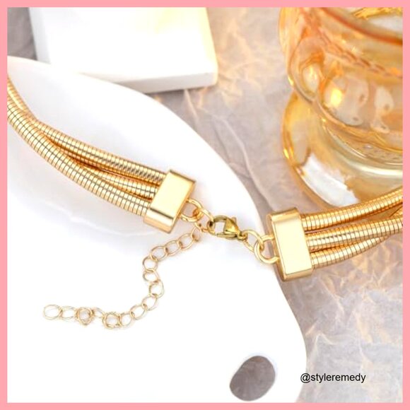 Stainless Steel Chunky Wrap Necklace, Adjustable Choker, Layered Statement - Picture 5 of 7